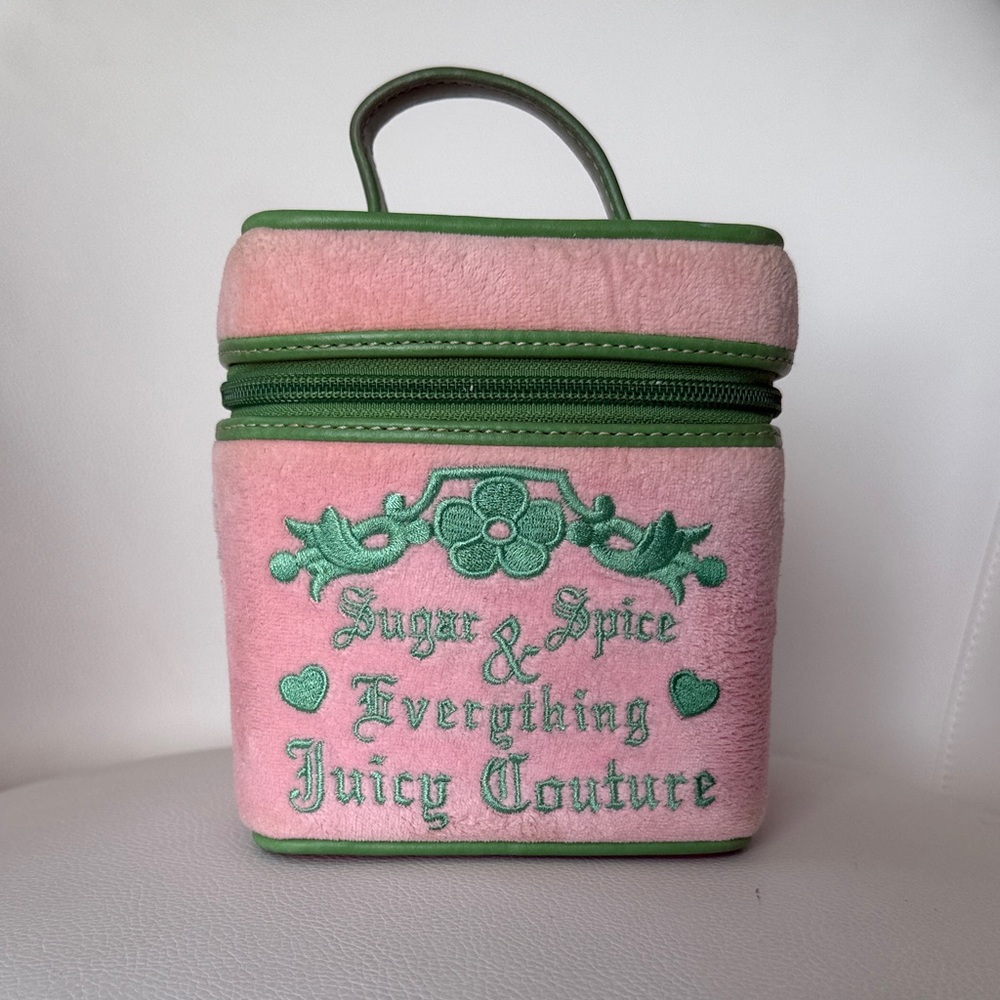 Juicy Couture Pink Cosmetic Case with Green Embroidery
